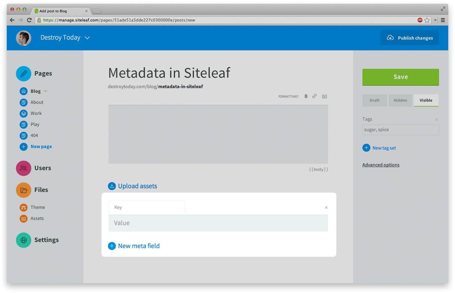 Tutorial: Metadata in Siteleaf