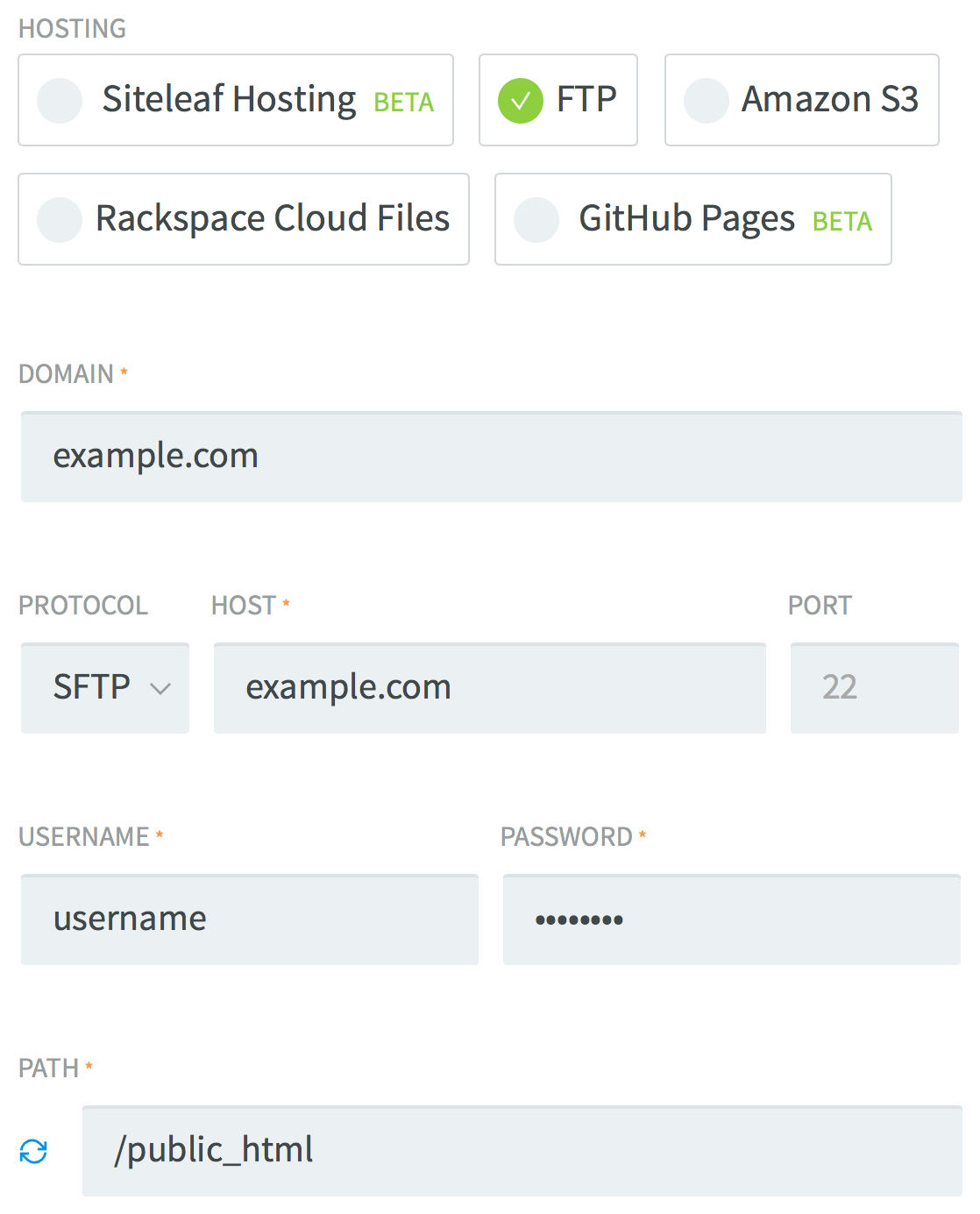 SFTP settings