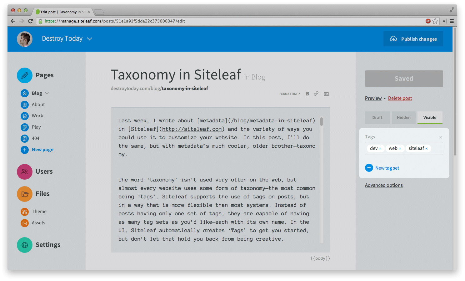 Tutorial: Taxonomy in Siteleaf